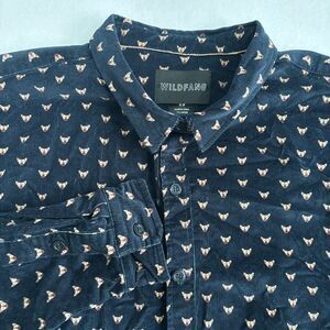 Wildfang Women's Navy Corduroy Button-Up Shirt with Dog Print
